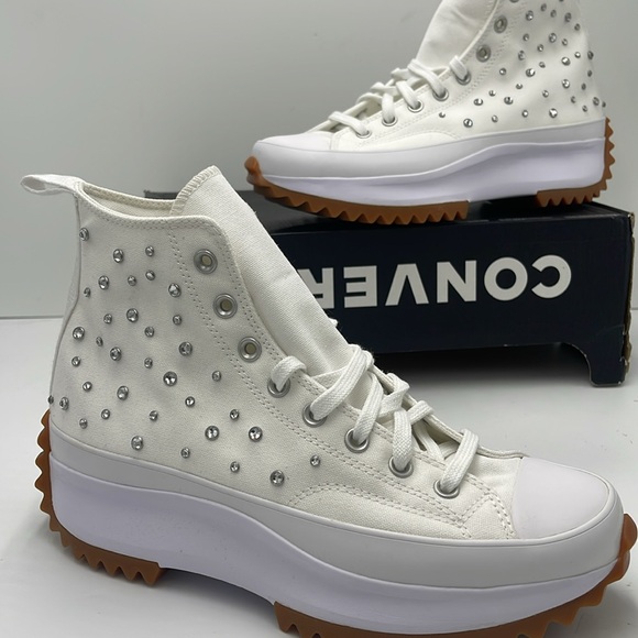 Converse Men’s High-Top Platform Sneakers A10289C RUN STAR HIKE HI WHITE/BLACK - Picture 14 of 16